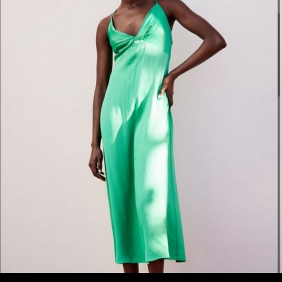 NWT Zara Green Knotted Slip Dress - Picture 6 of 15